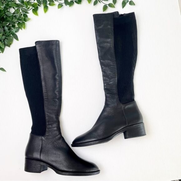 KENNET COLE LEVON LEATHER & RIB KNIT KNEE HIGH BOOTS 6.5 - Picture 1 of 12